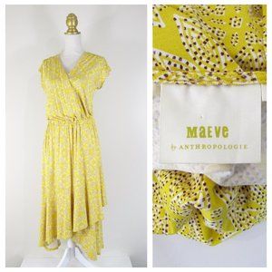 Maeve By Anthropologie Yellow V Neck Fete Asymmetrical Midi Dress S